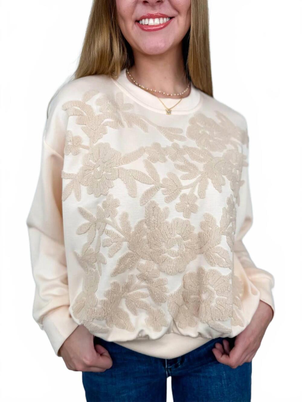 NEW DAVI & DANI ready to blossom rayon blend long sleeve top in peach
